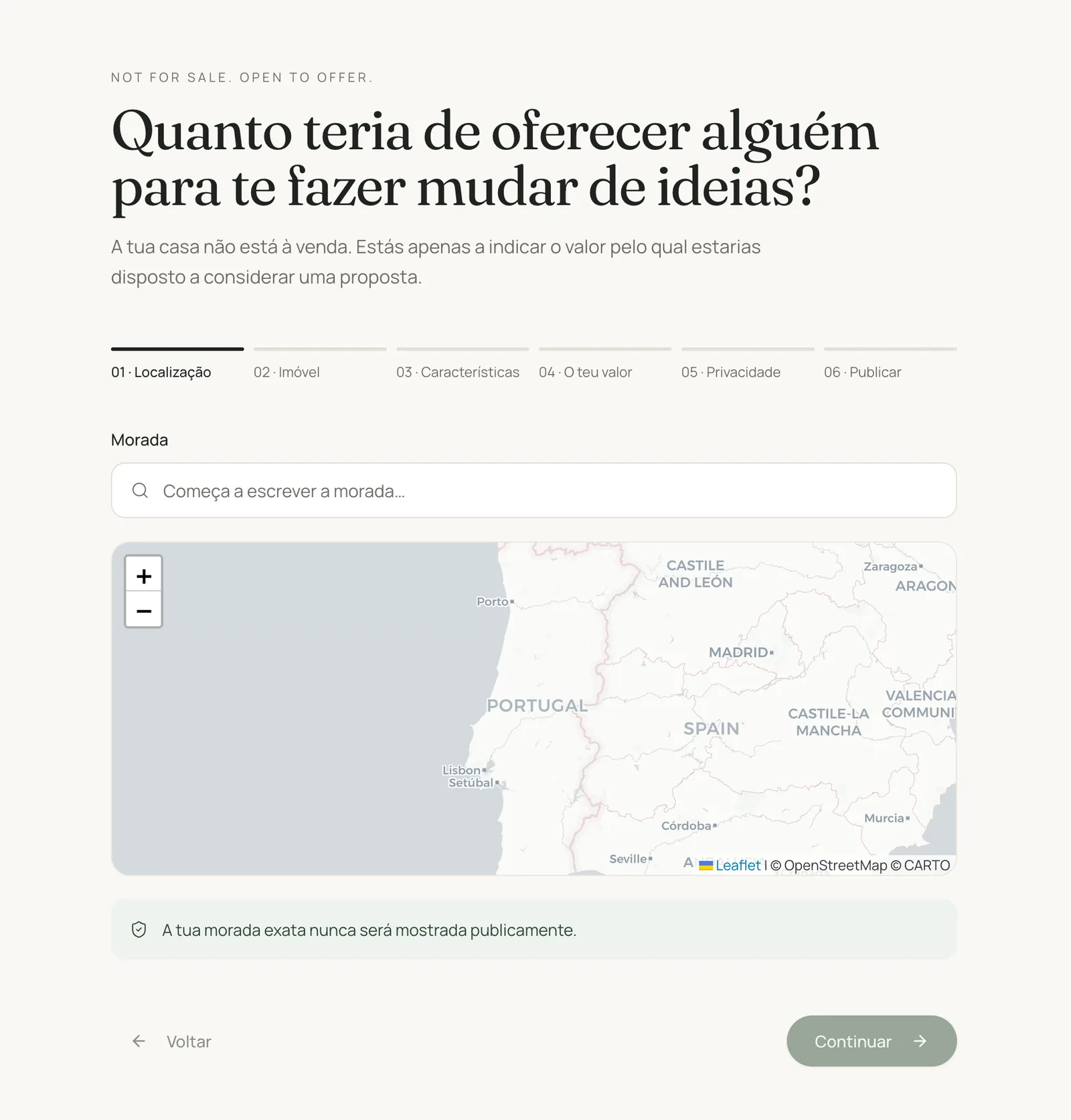Registar imóvel: “Quanto teria de oferecer alguém para te fazer mudar de ideias?” Seis passos, e a morada exata nunca é mostrada.